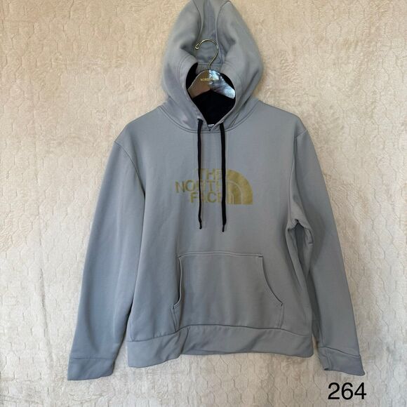 North Face Gray Gold‎ Hoodie Pullover Sweatshirt Pockets Sz L Please Read - Picture 1 of 14